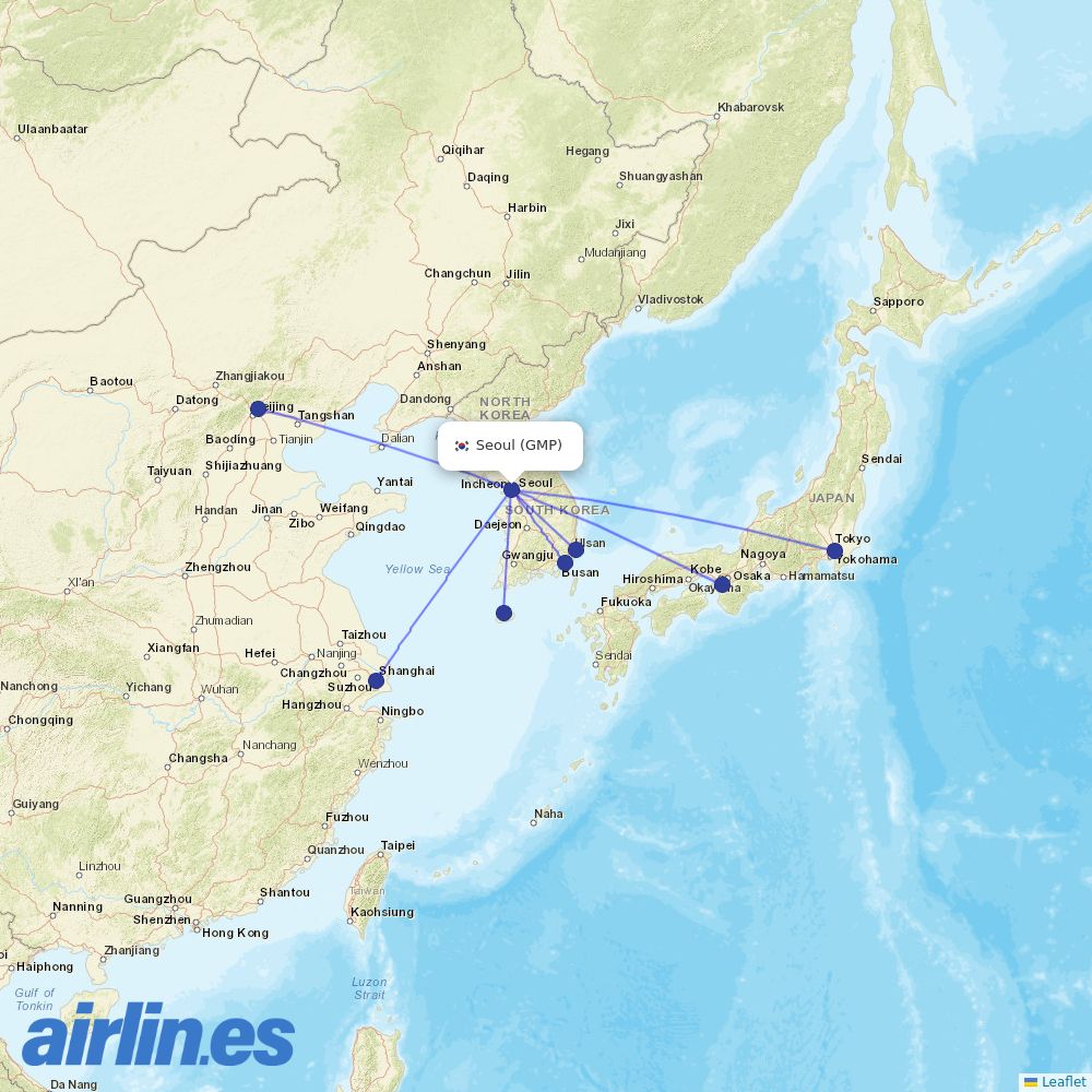 Korean Air at GMP route map