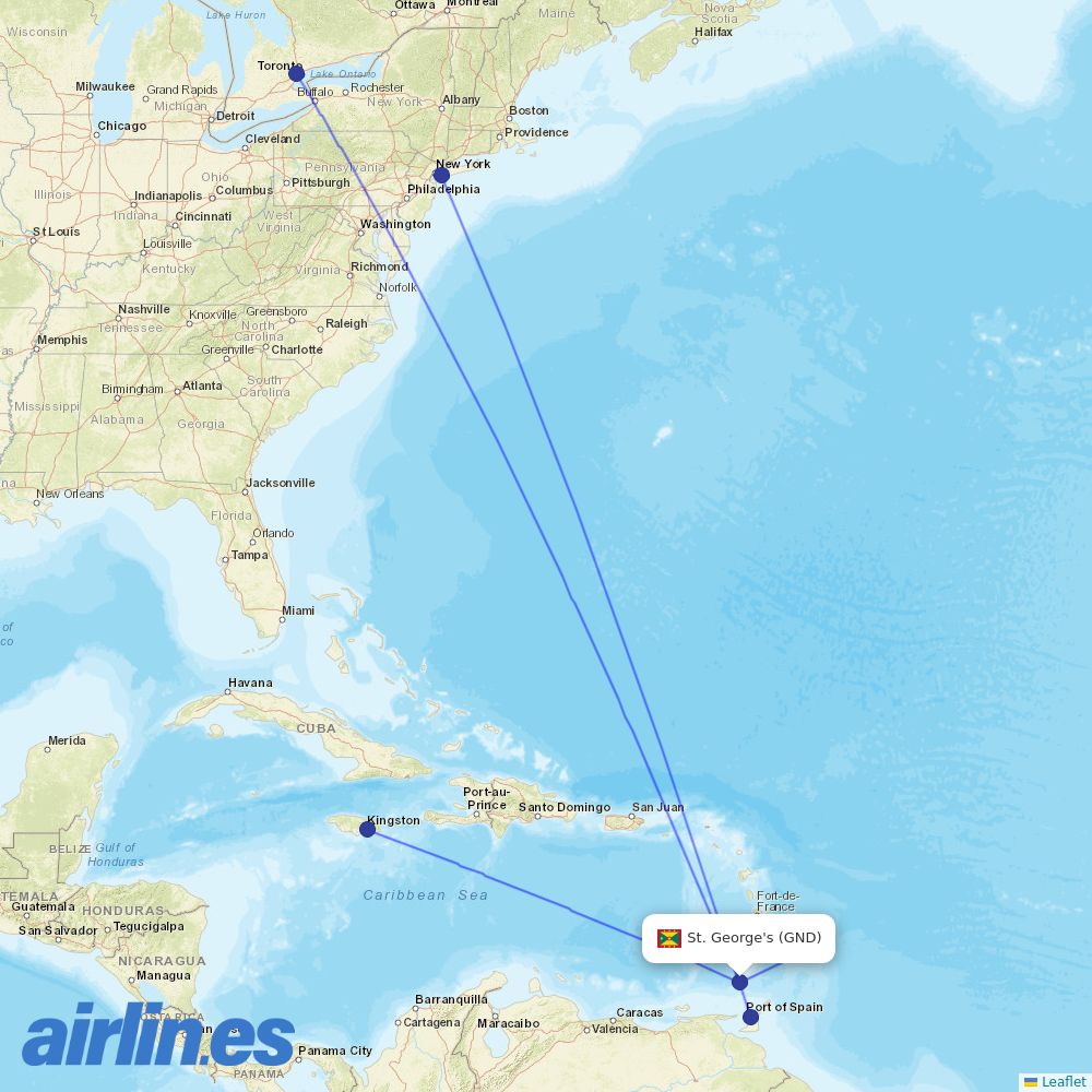 Caribbean Airlines at GND route map