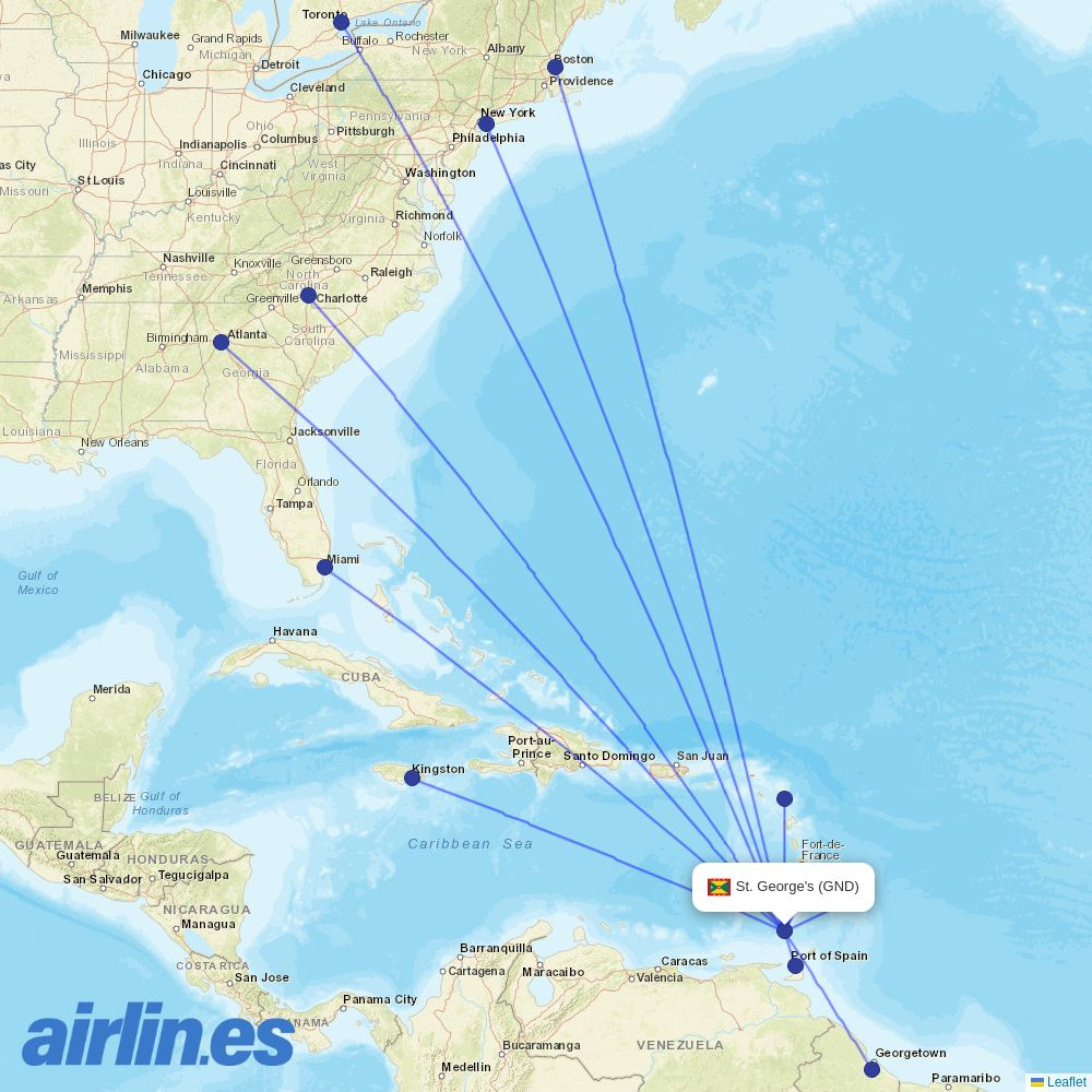 Delta Air Lines from Grenada destination map