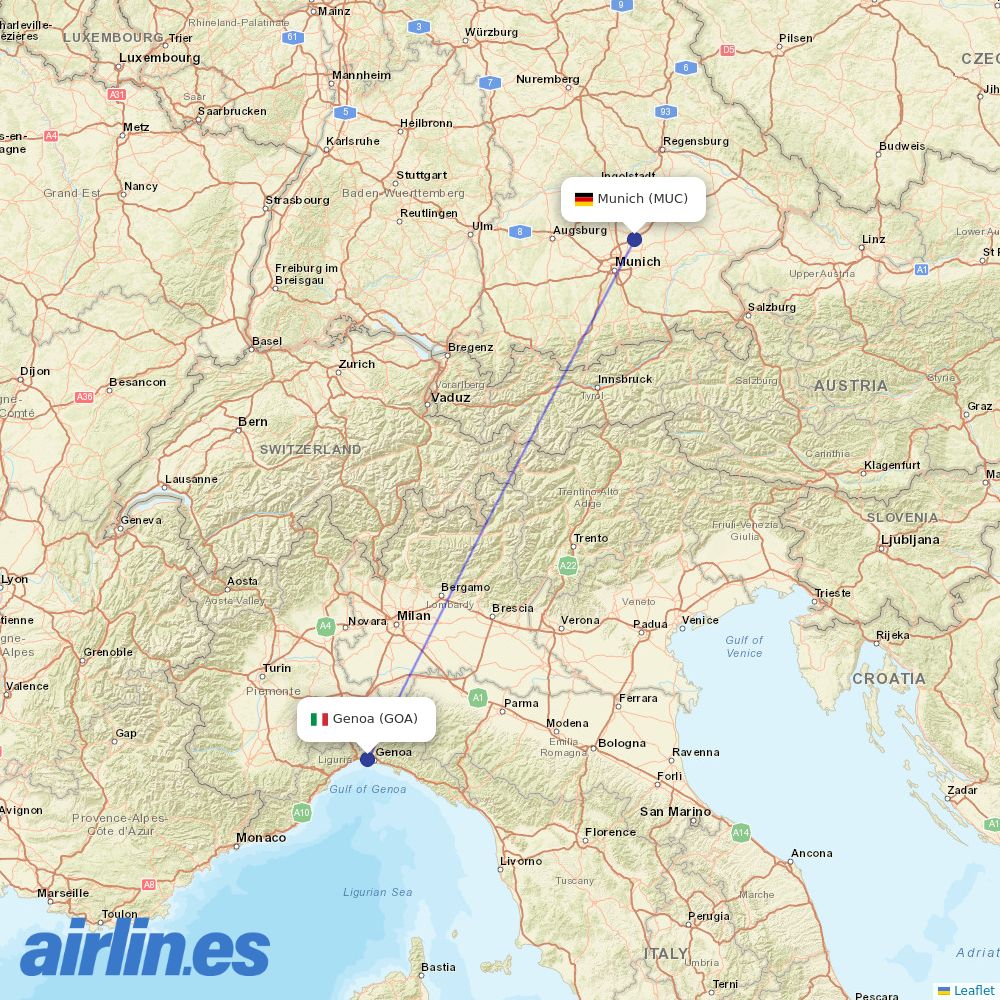 Air Dolomiti from Genova Sestri destination map
