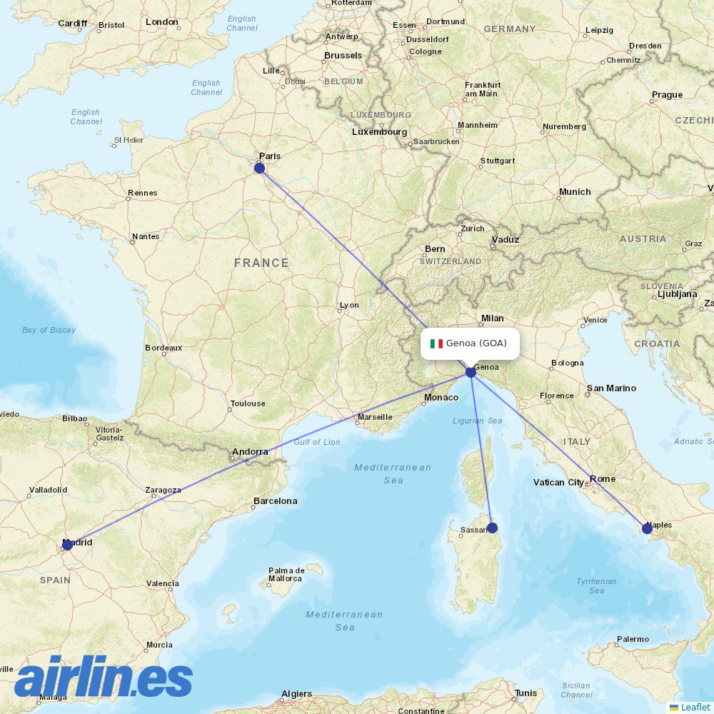 Volotea from Genova Sestri destination map