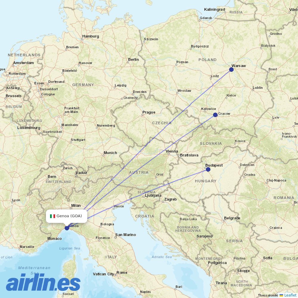 Wizz Air from Genova Sestri destination map