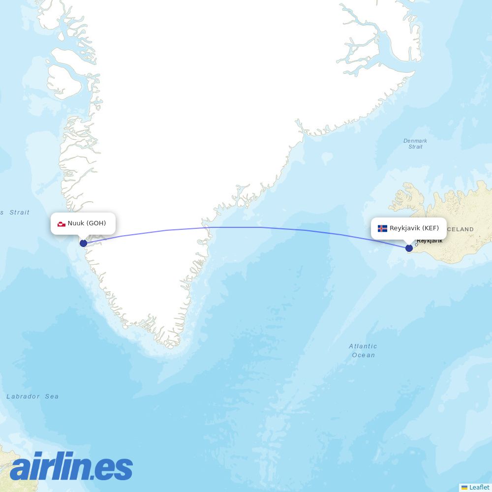 Icelandair from Nuuk destination map