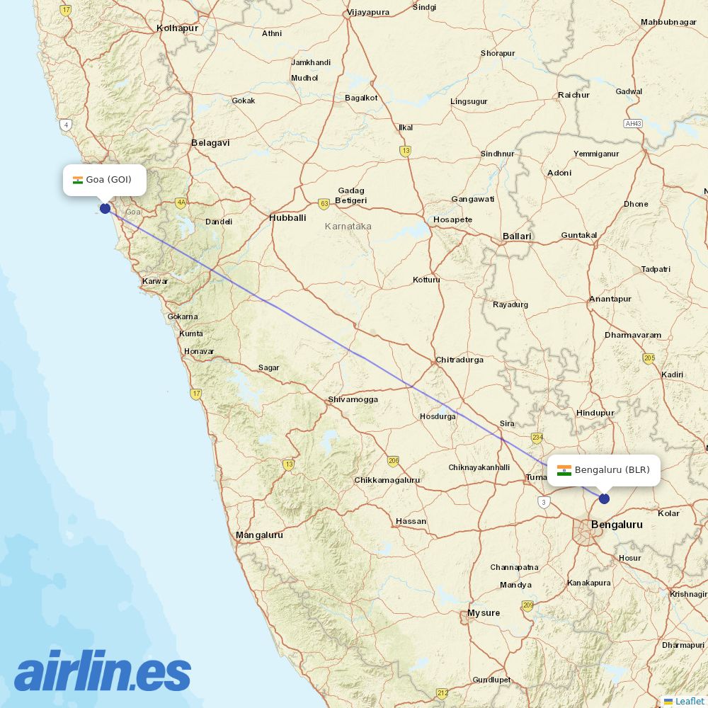 Alliance Air from Goa destination map