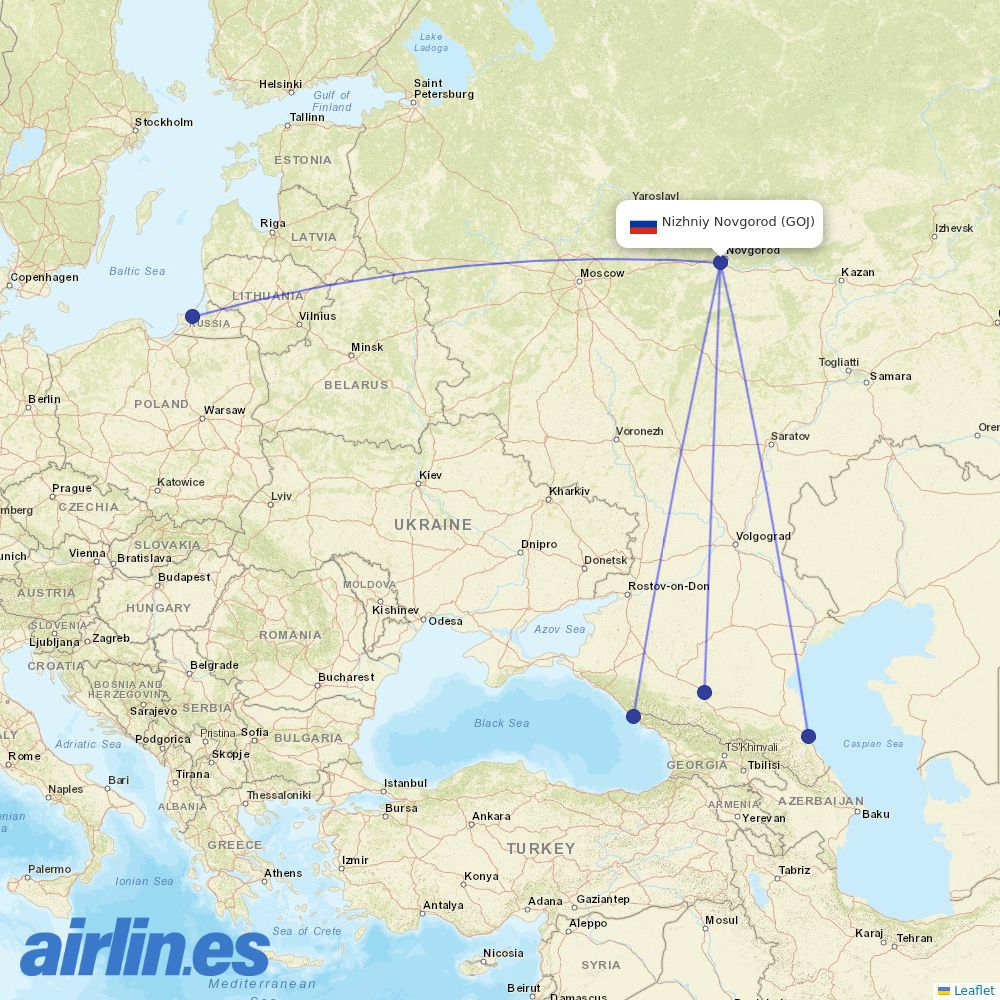 Nordwind Airlines at GOJ route map