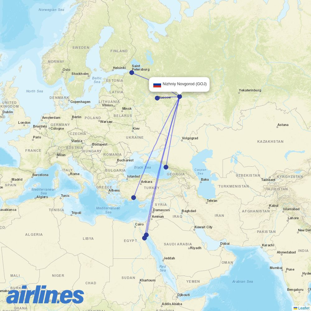 Aeroflot from Nizhny Novgorod destination map