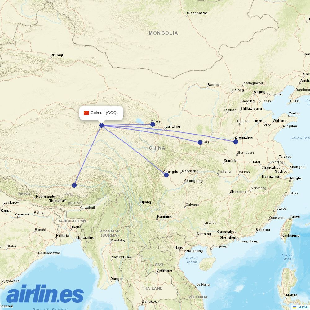 China Eastern Airlines from Golmud destination map
