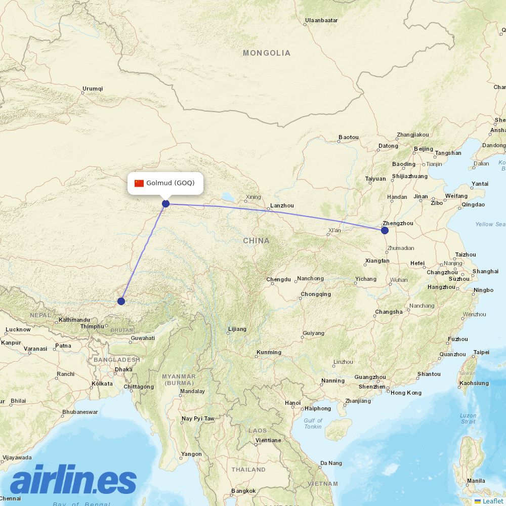 West Air (China) from Golmud destination map