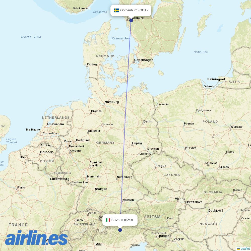 Sky Alps from Göteborg Landvetter Airport destination map