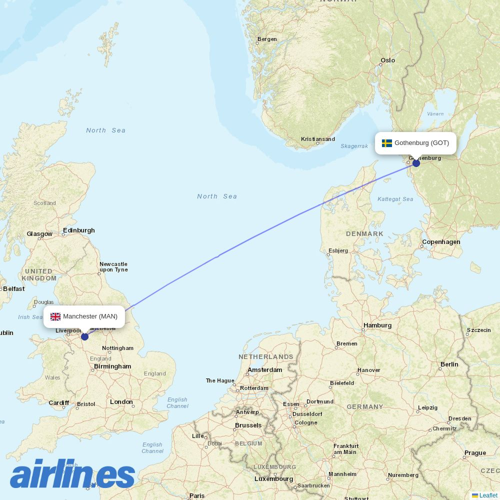 Ryanair UK from Göteborg Landvetter Airport destination map