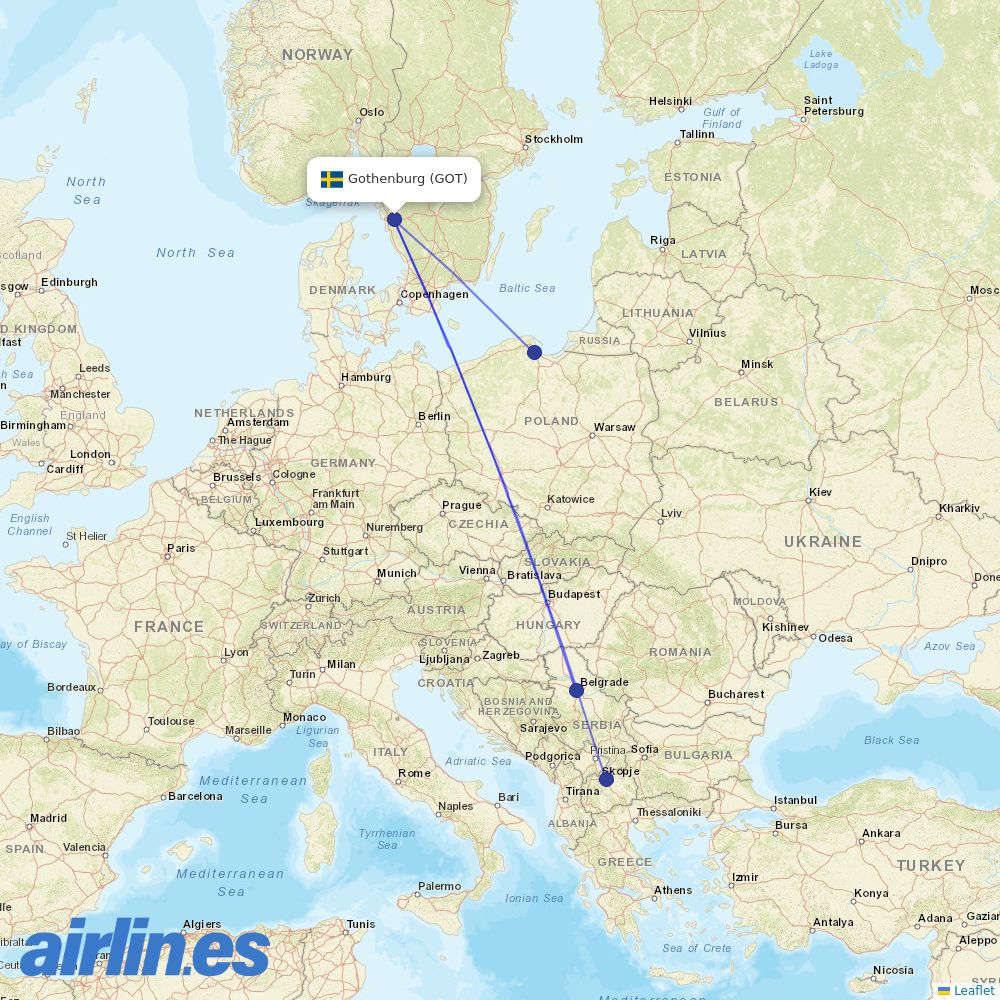 Wizz Air from Göteborg Landvetter Airport destination map