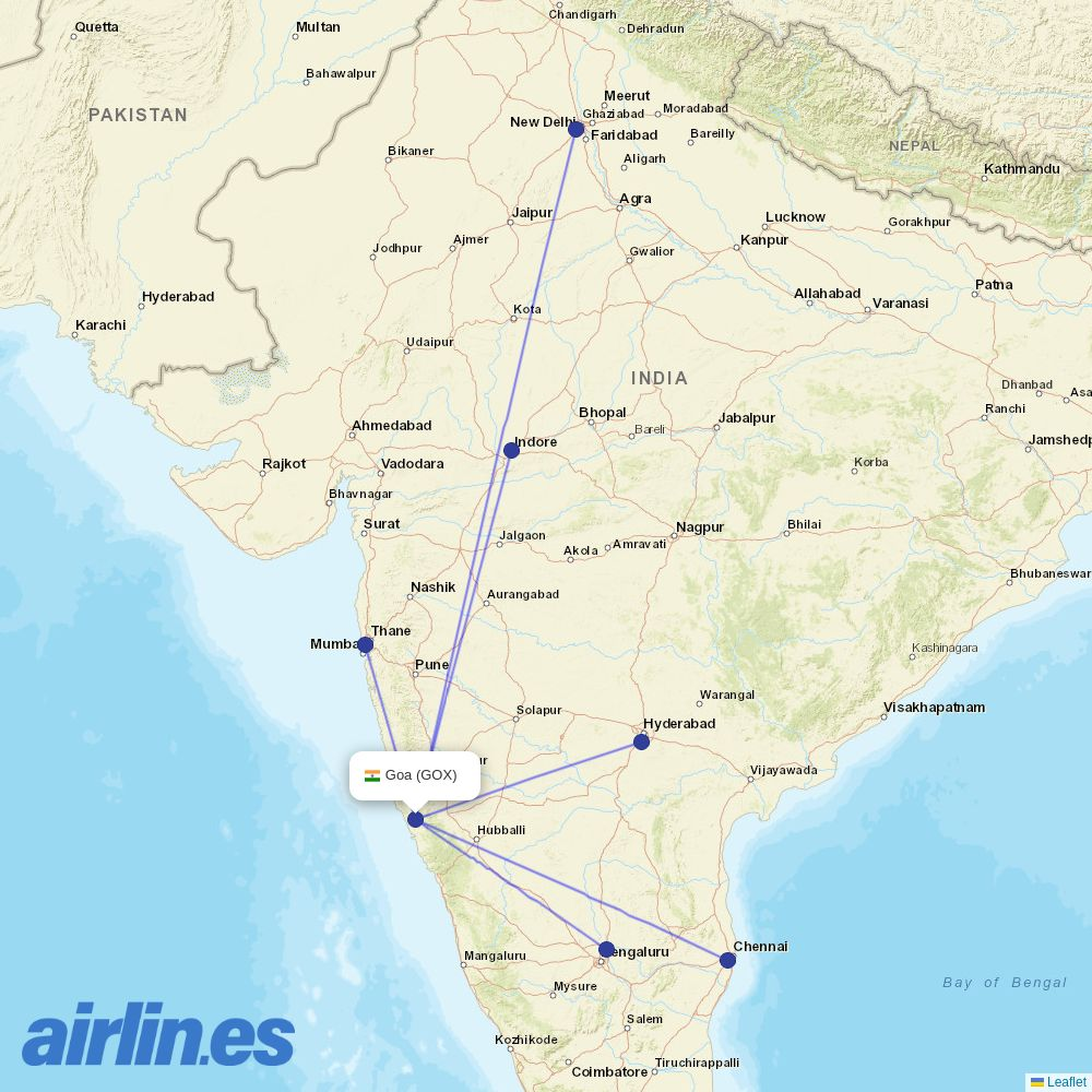 Air India Express from Mopa Airport destination map