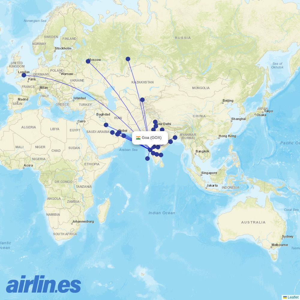 SpiceJet from Mopa Airport destination map