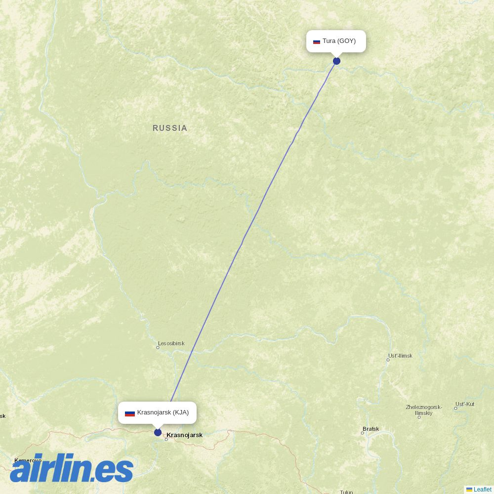 KrasAvia at GOY route map
