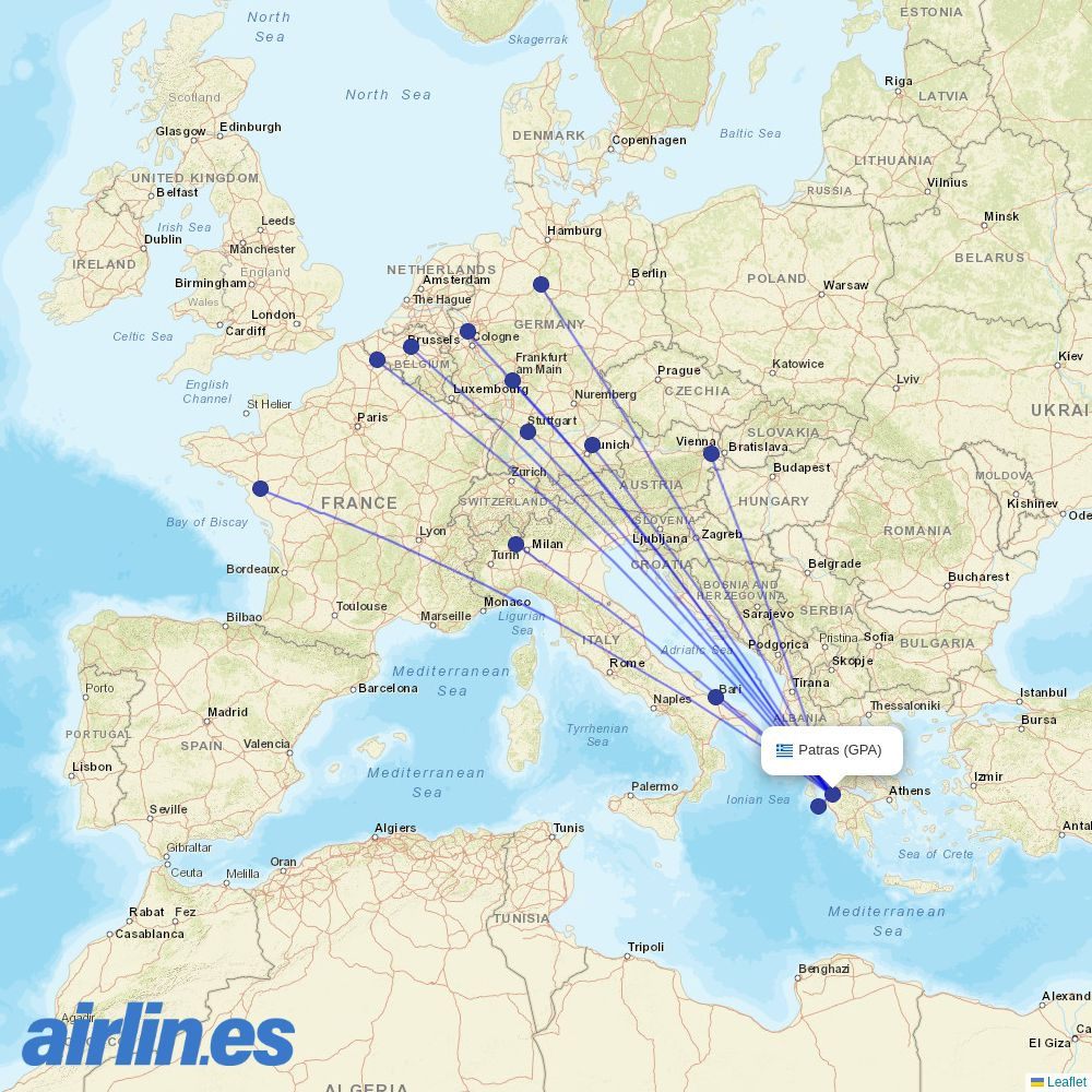 Comlux Aruba from Araxos Airport destination map