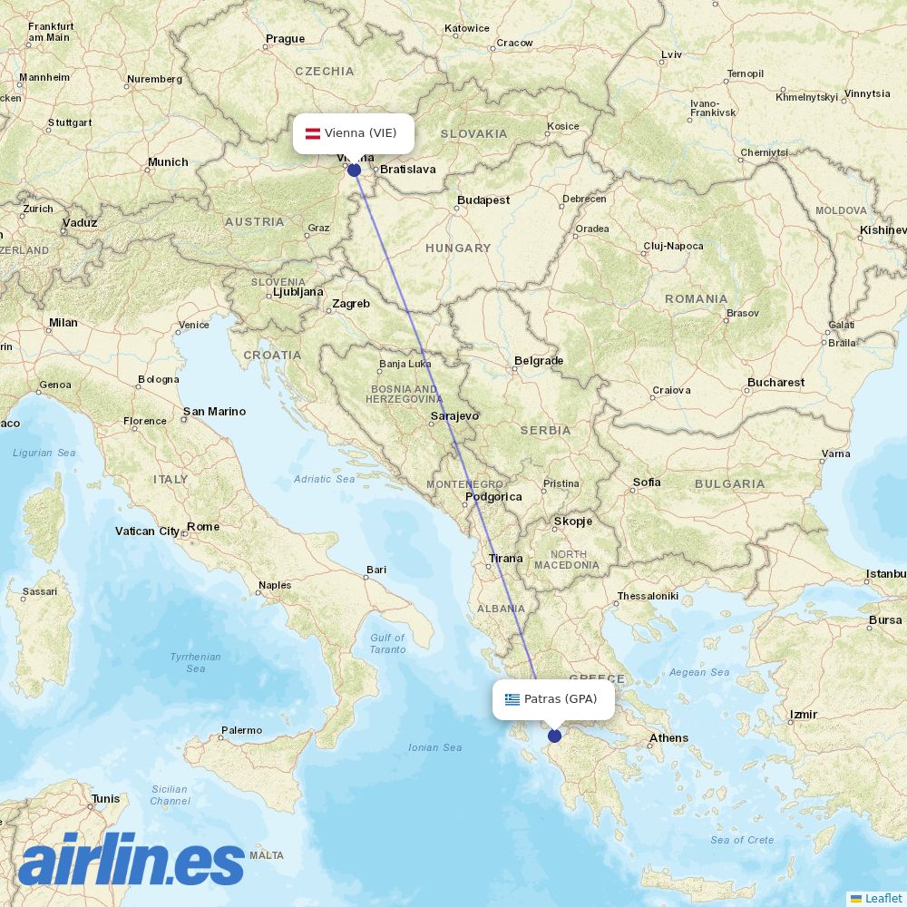 Austrian Airlines from Araxos Airport destination map