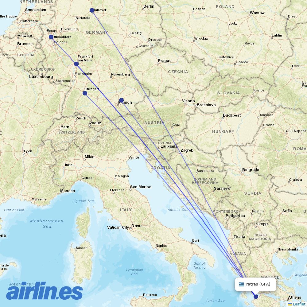 TUI fly Deutschland from Araxos Airport destination map