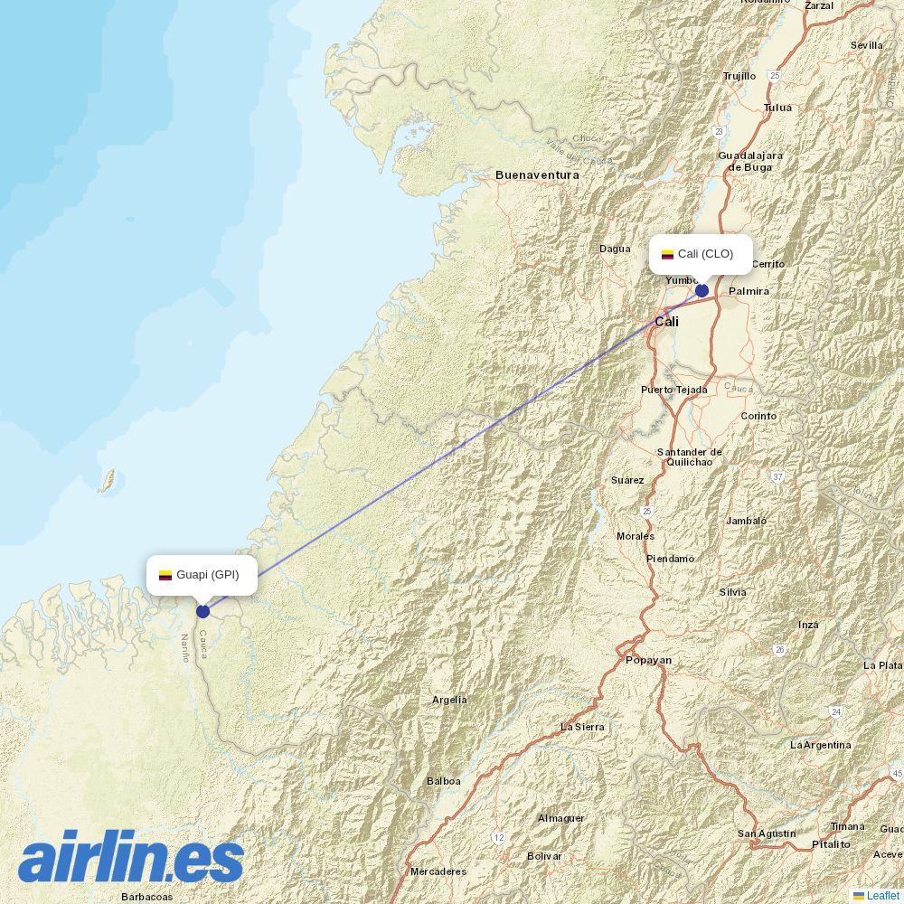 SATENA from Guapi destination map