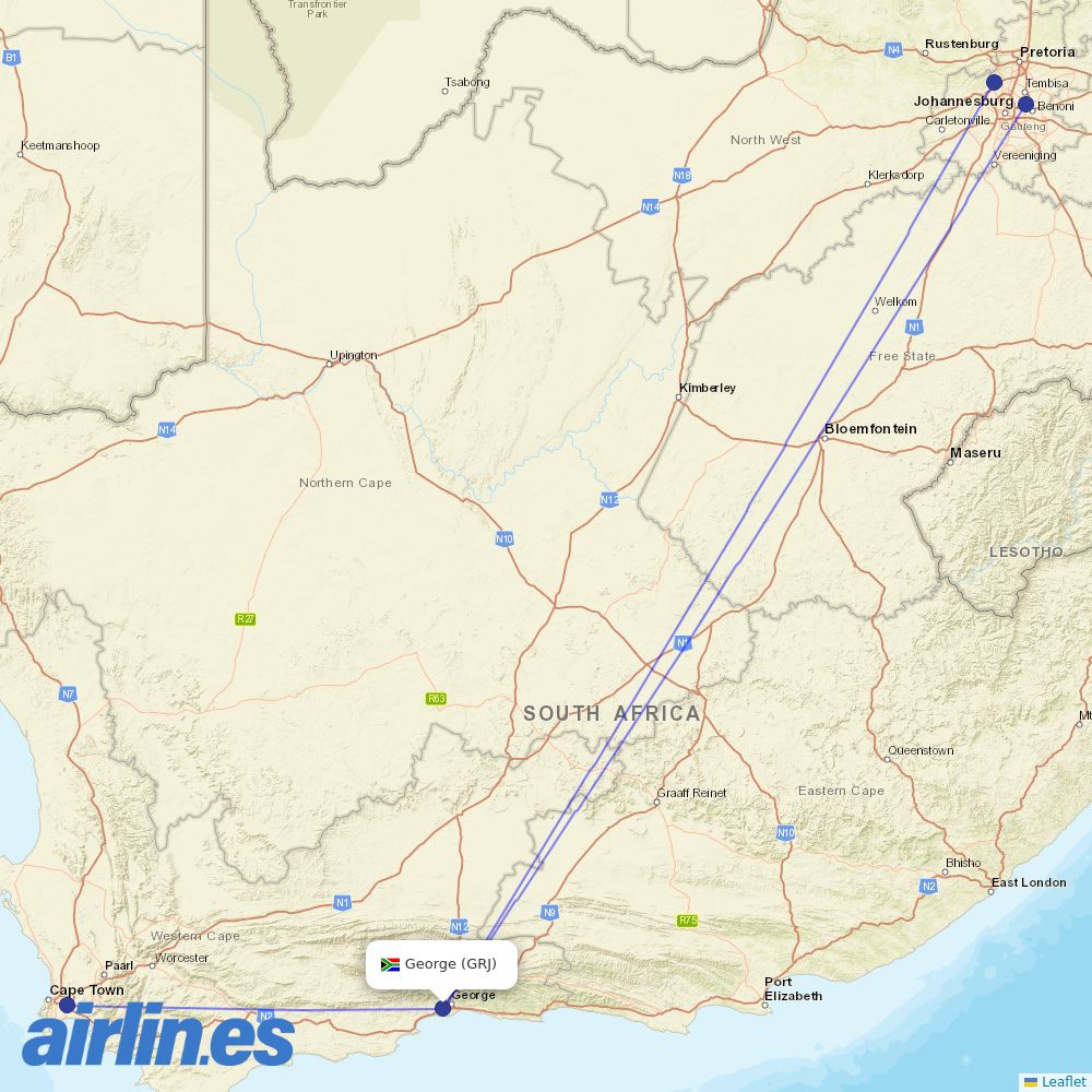 Safair at GRJ route map