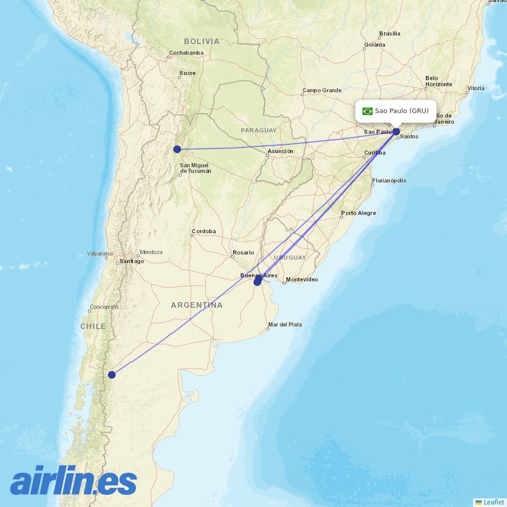 Aerolineas Argentinas at GRU route map