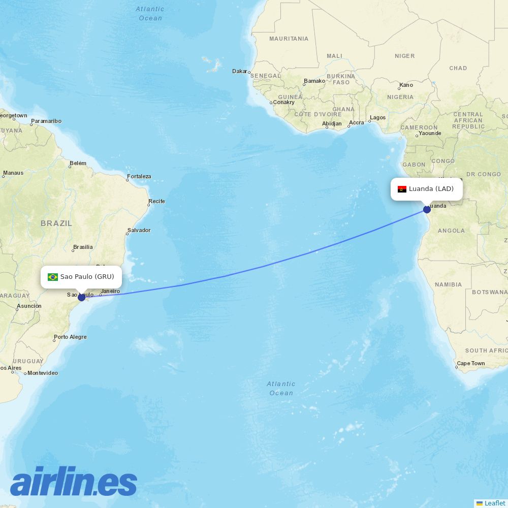 TAAG at GRU route map