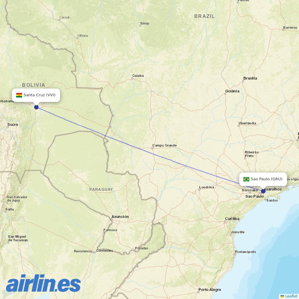 Boliviana de Aviación from São Paulo/Guarulhos International Airport destination map