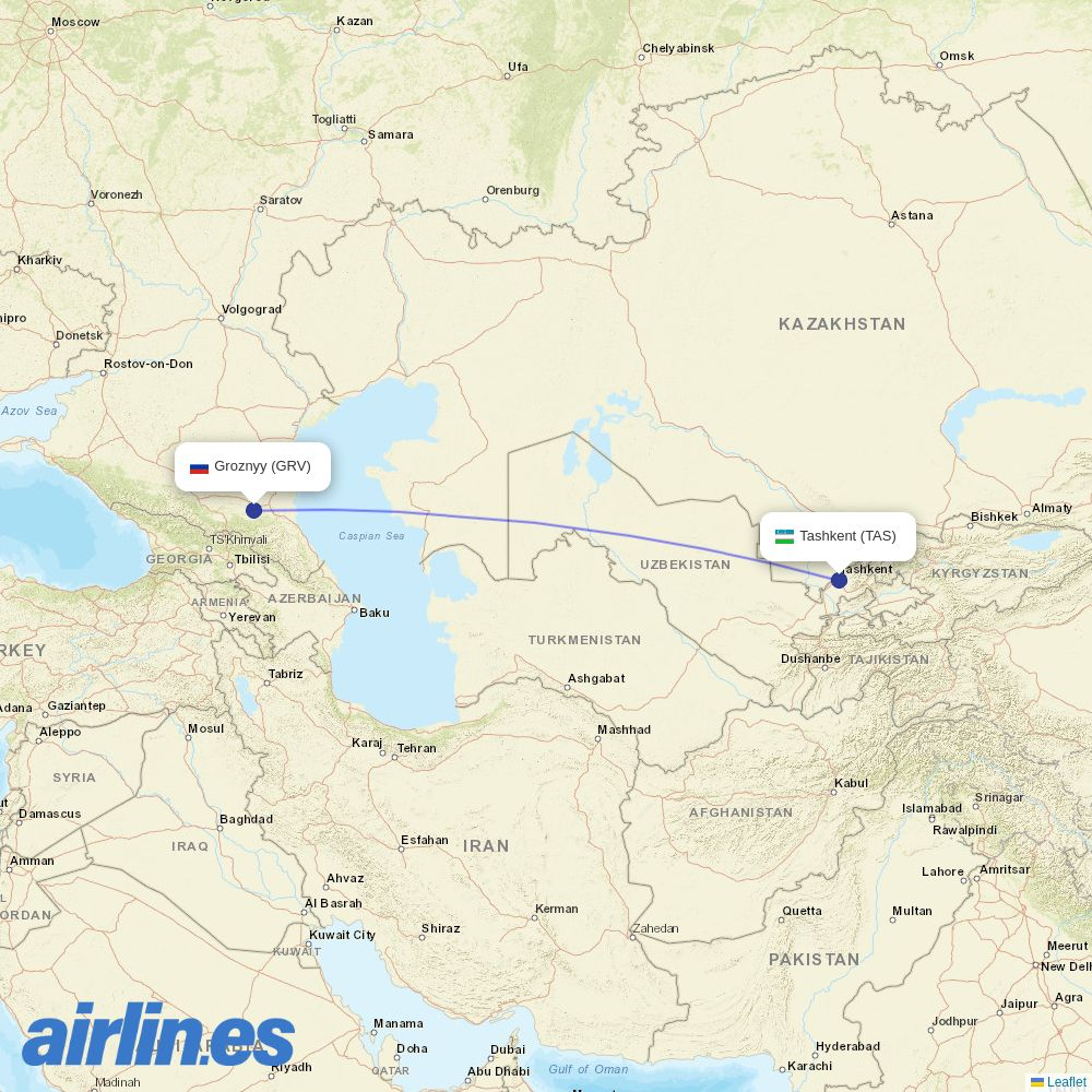 Centrum Air from Grozny Airport destination map