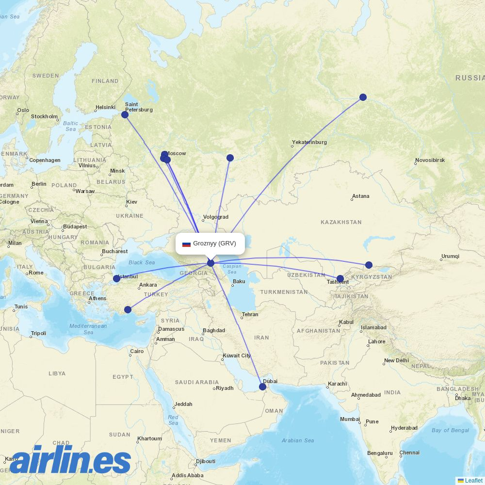 Uzbekistan Airways from Grozny Airport destination map