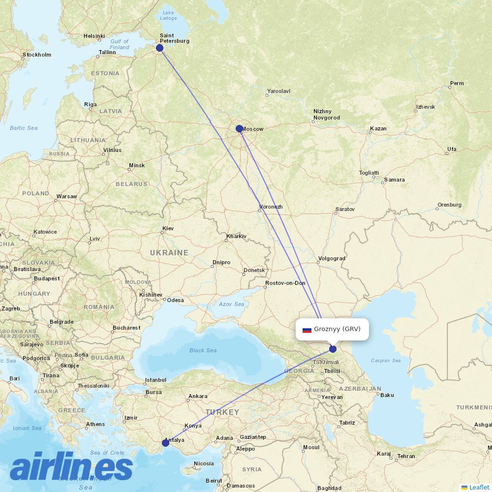 Aeroflot from Grozny Airport destination map