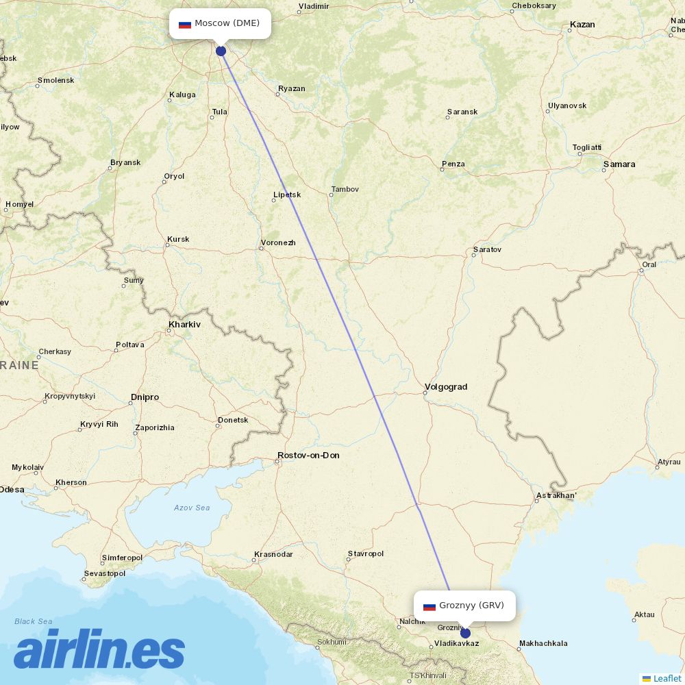 Ural Airlines from Grozny Airport destination map