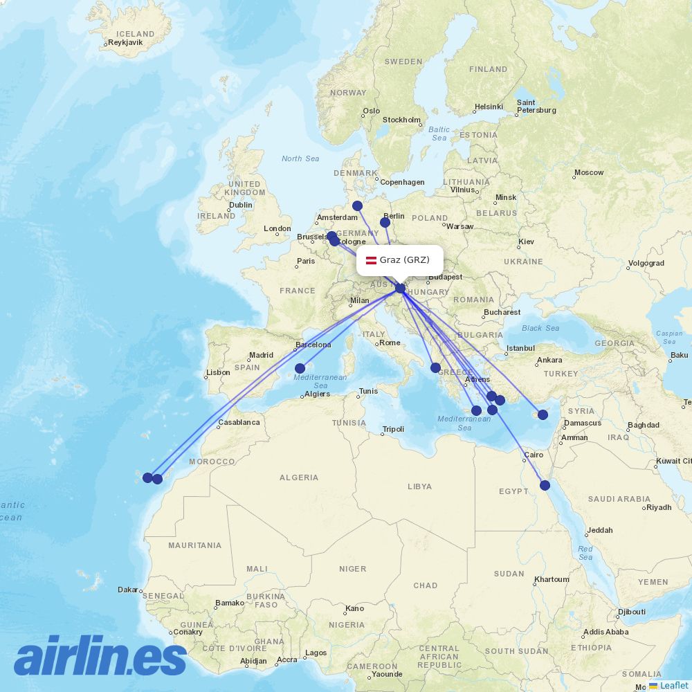 Eurowings from Graz Mil/Civ destination map