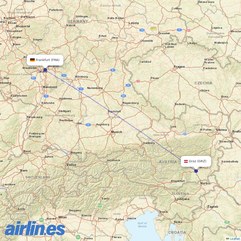 Lufthansa from Graz Mil/Civ destination map