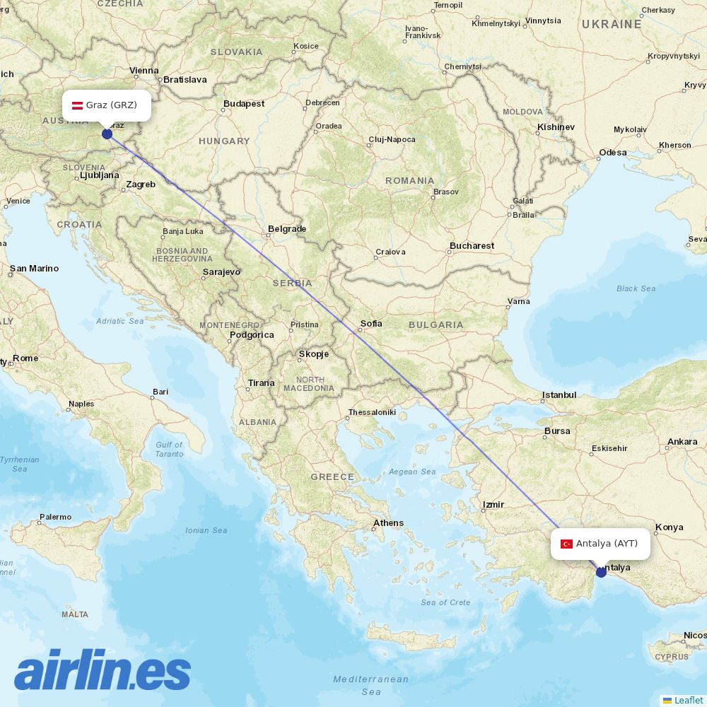 SunExpress from Graz Mil/Civ destination map