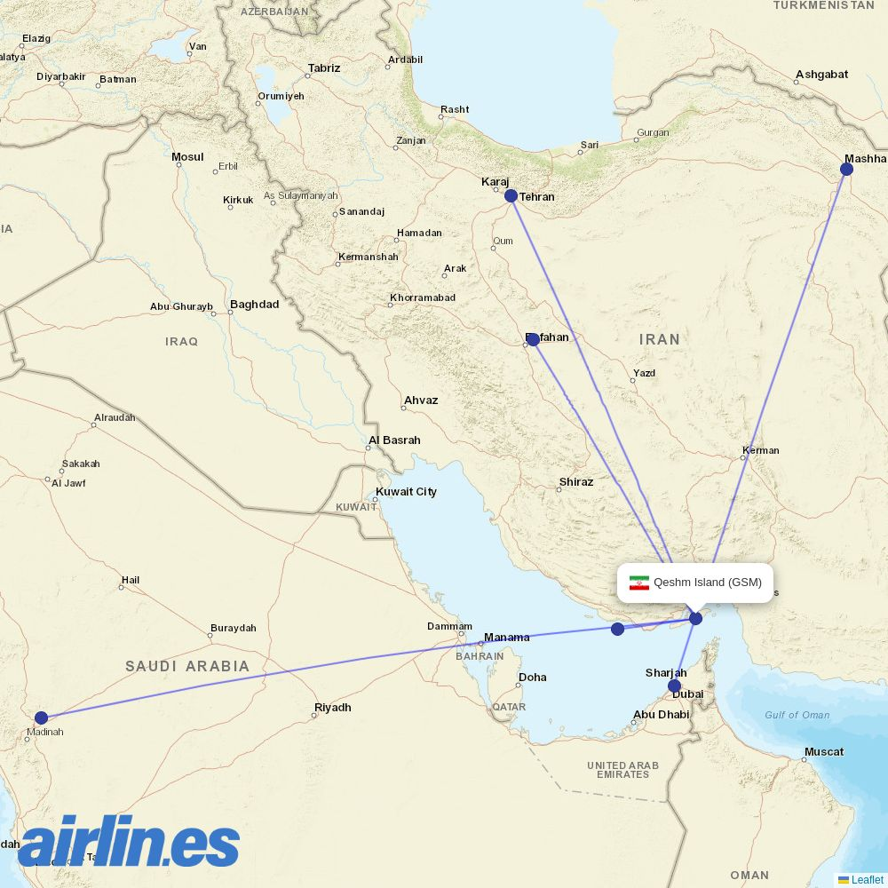 Iran Airtour from Dayrestan Airport destination map