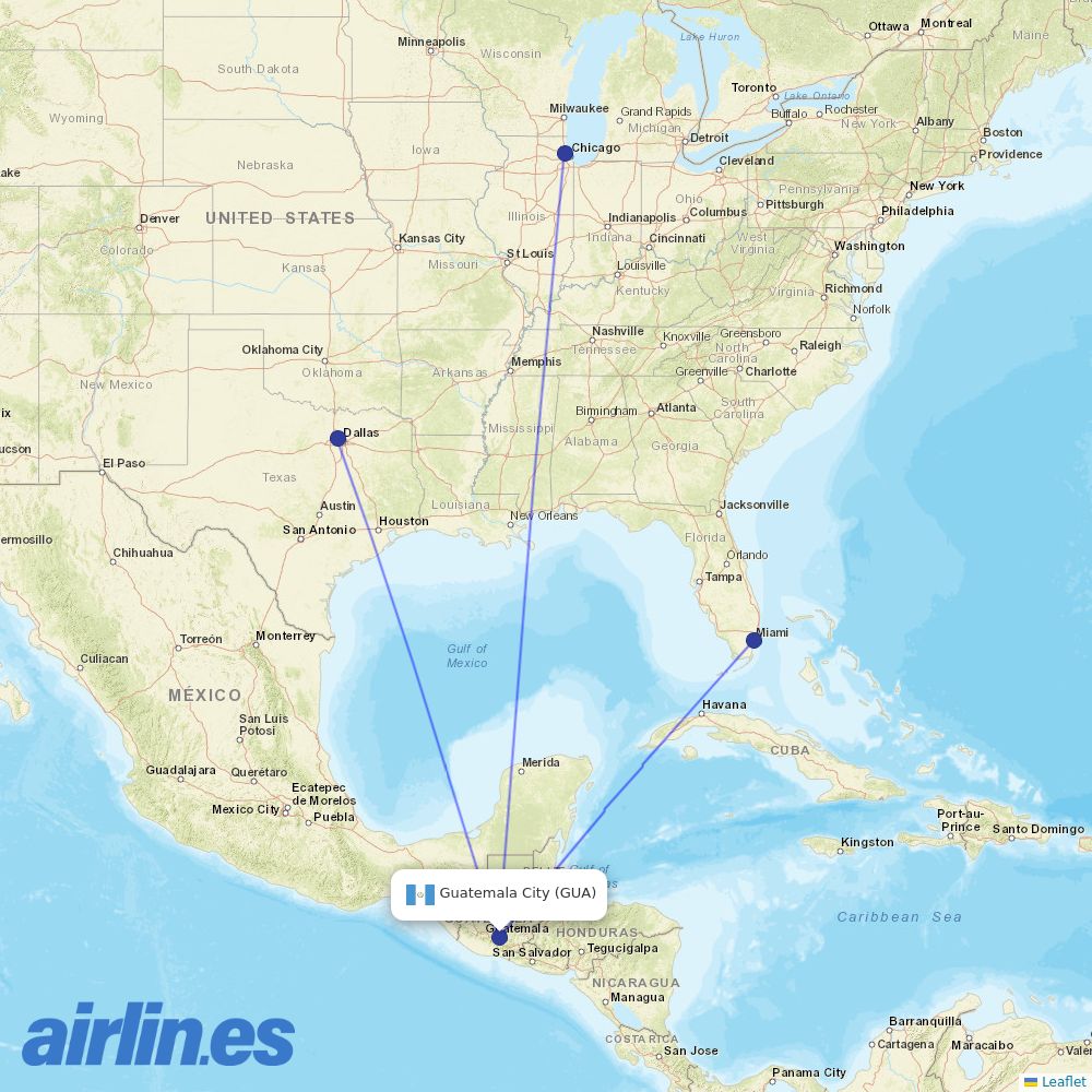 American Airlines from La Aurora destination map