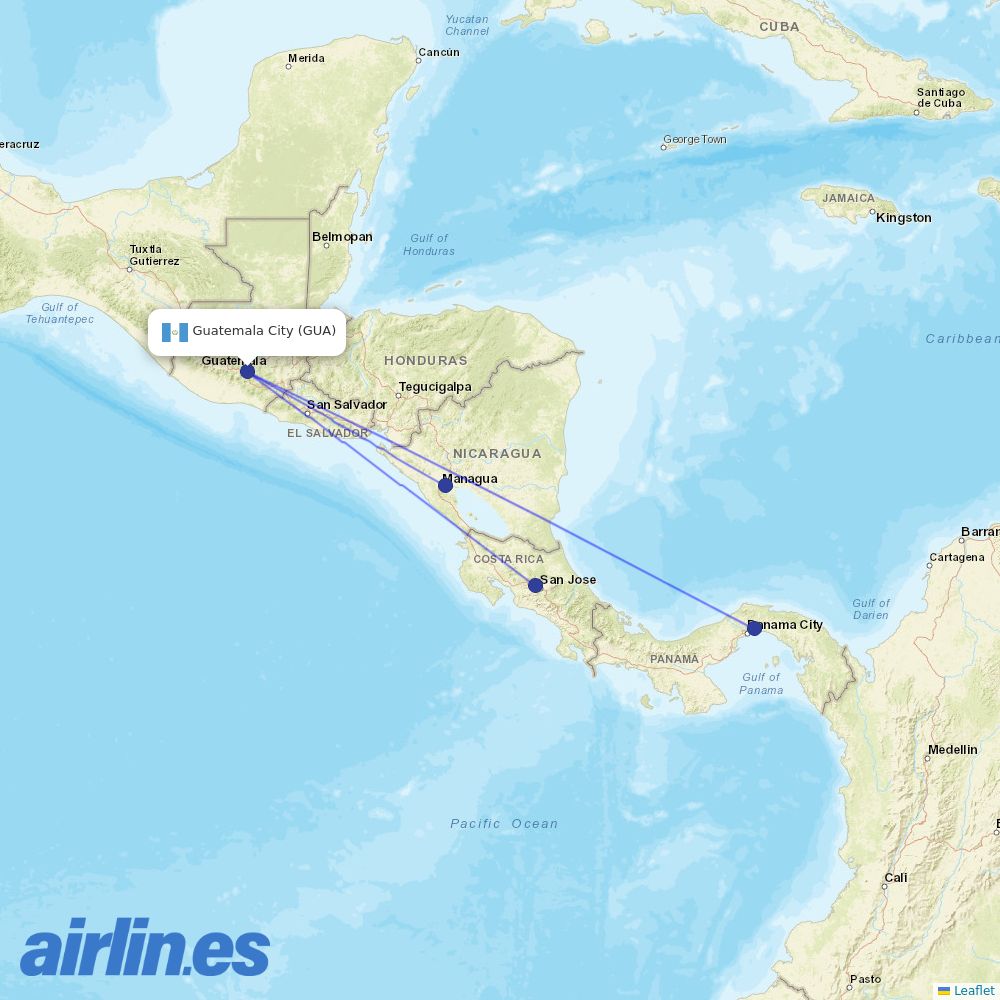 Copa Airlines at GUA route map