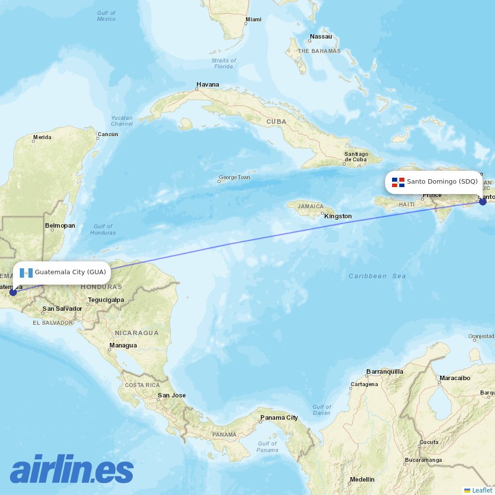 Arajet from La Aurora destination map