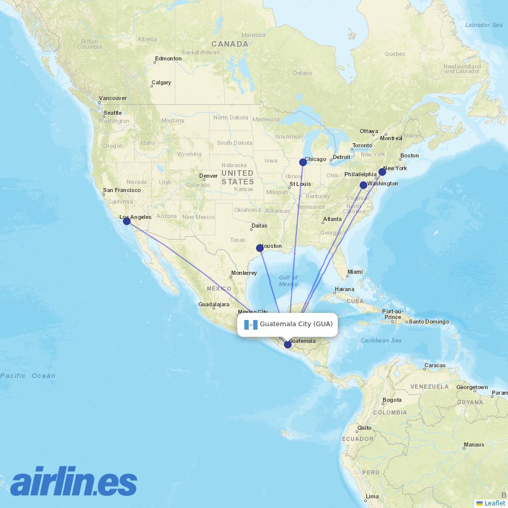 United Airlines from La Aurora destination map