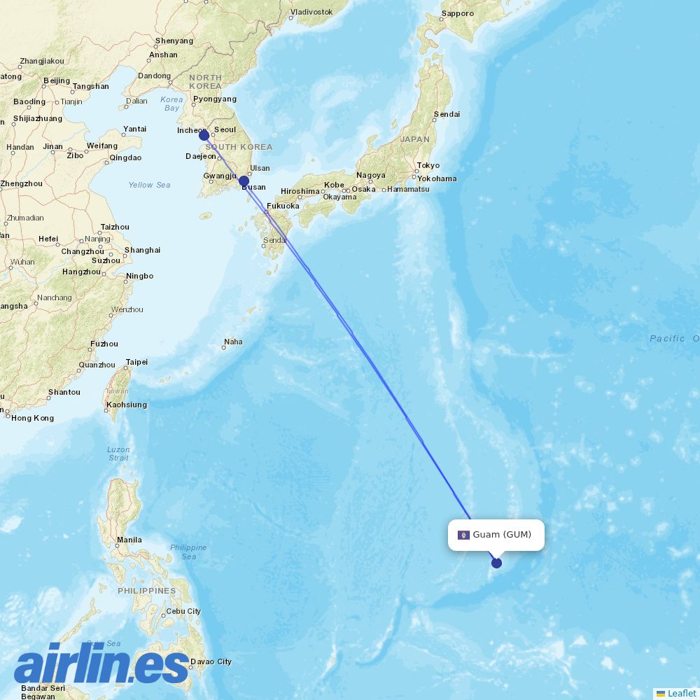 Jin Air from Guam destination map