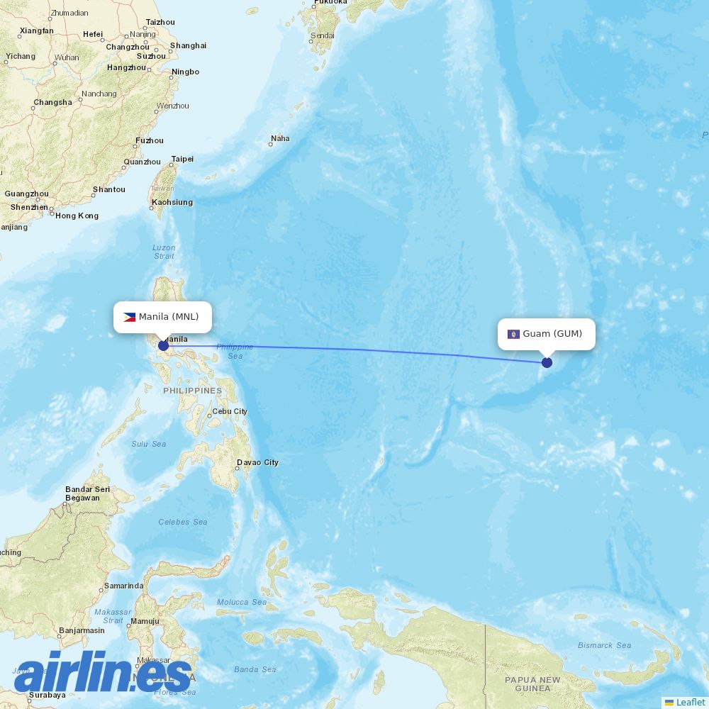 Philippine Airlines from Guam destination map