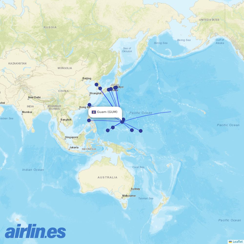 T´Way Air from Guam destination map