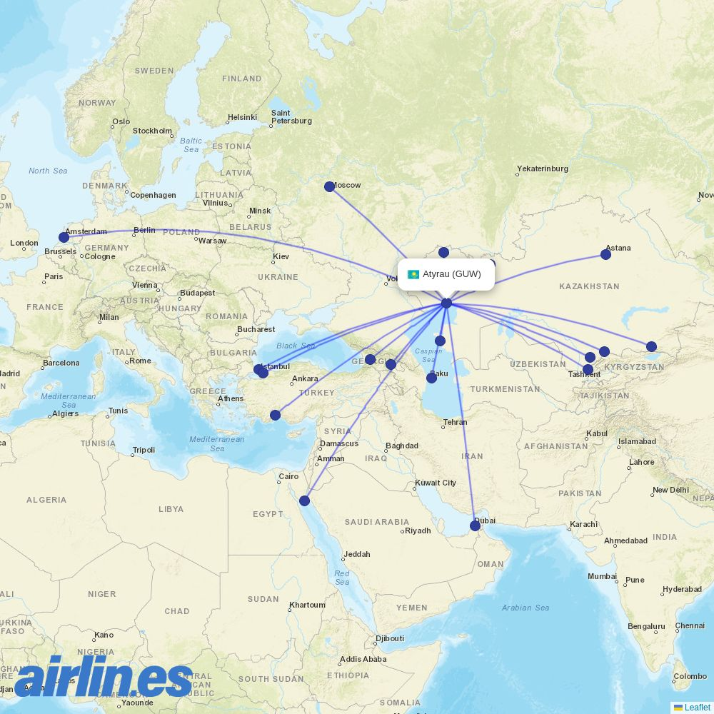 Pegasus from Atyrau destination map