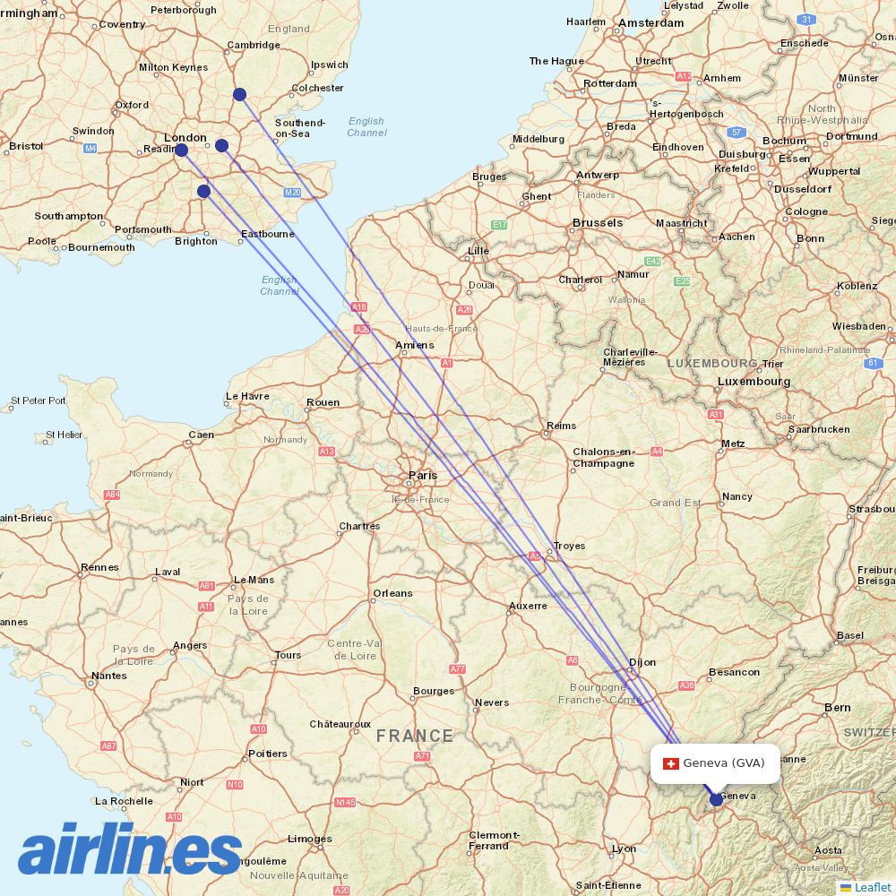 British Airways from Geneva Airport destination map