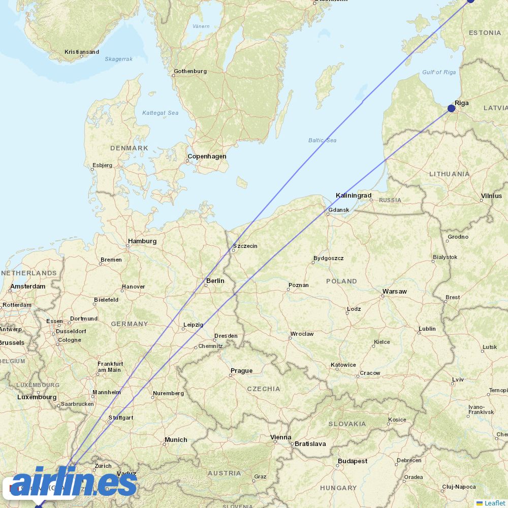 Air Baltic from Geneva Airport destination map