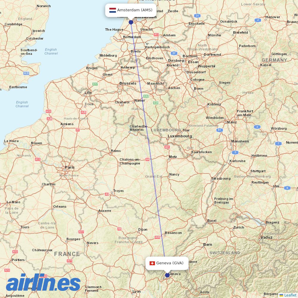 KLM at GVA route map