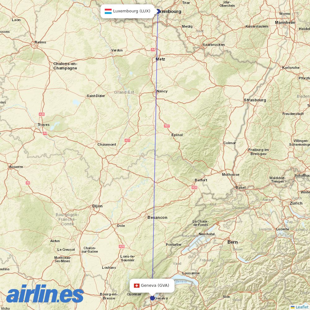 Luxair from Geneva Airport destination map