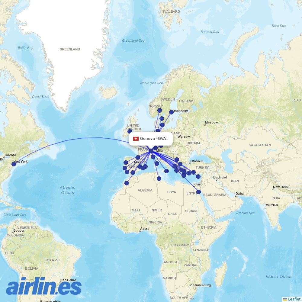 SWISS from Geneva Airport destination map
