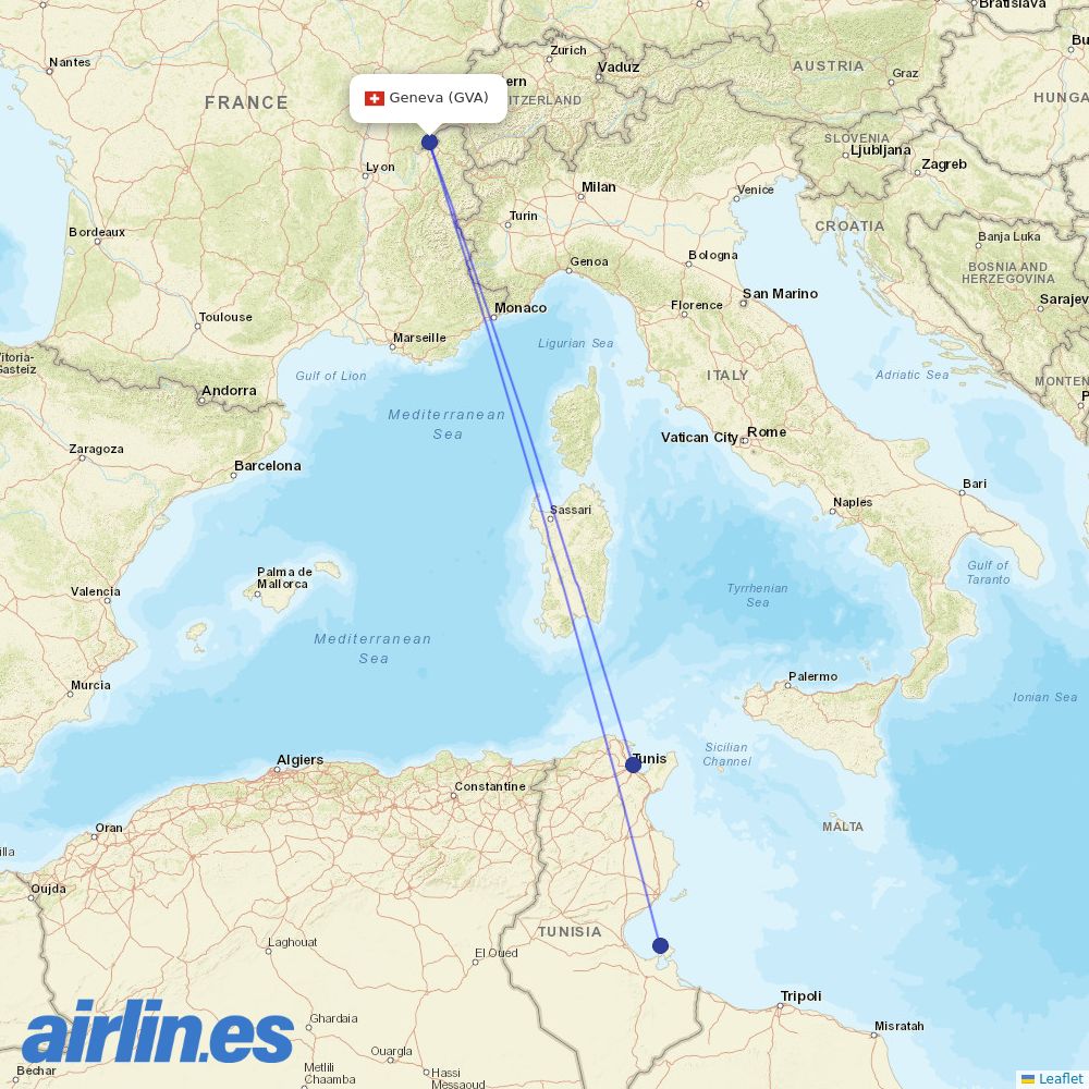 Tunisair at GVA route map