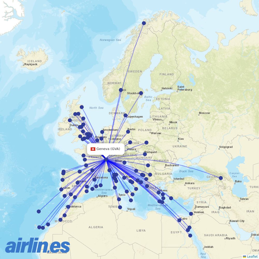 easyJet at GVA route map
