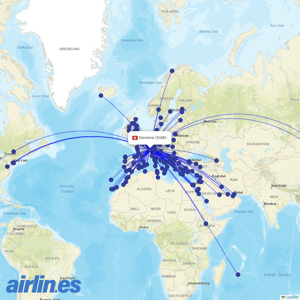 SunExpress from Geneva Airport destination map